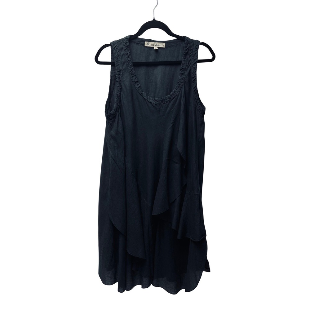 JP and Mattie Tunic Dress S Black Ruffle Tier Granola Boho Artisanal Minimalist